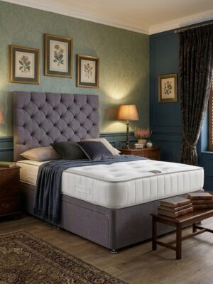Chessington Upholstered Divan Bed Set with Tall Button Tufted Headboard