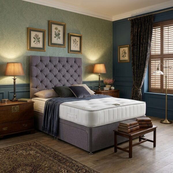 00 Chessington Upholstered Divan Bed Set with Tall Button Tufted Headboard