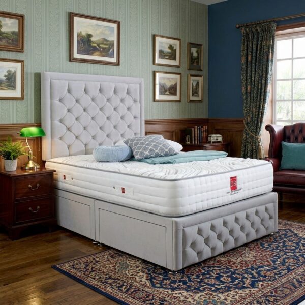 1 Andalusia Upholstered Divan Bed Set with Tall Button Tufted Headboard and Footboard