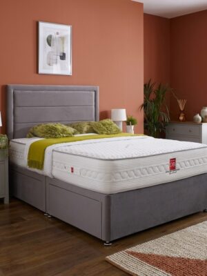 Athens Upholstered Divan Bed Set with Framed Border Headboard