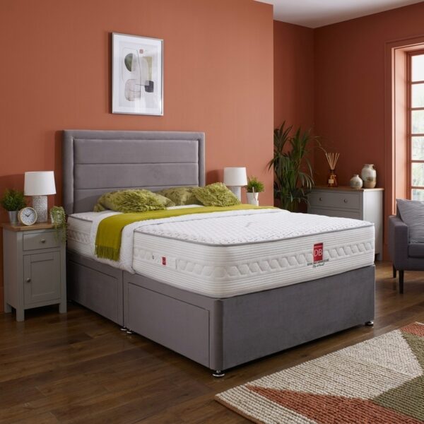 1 Athens Upholstered Divan Bed Set with Framed Border Headboard
