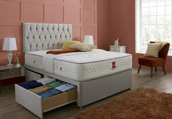 2 (1) Belgravia Upholstered Divan Bed Set -Tufted Button Headboard