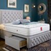 333 Andalusia Upholstered Divan Bed Set with Tall Button Tufted Headboard and Footboard