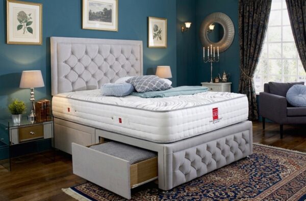 333 Andalusia Upholstered Divan Bed Set with Tall Button Tufted Headboard and Footboard