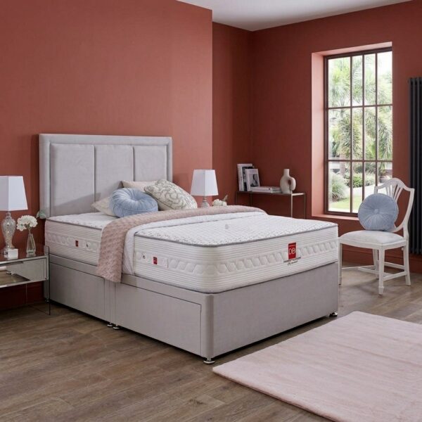 4 Florence Luxury Upholstered Divan Bed Set with Border Headboard