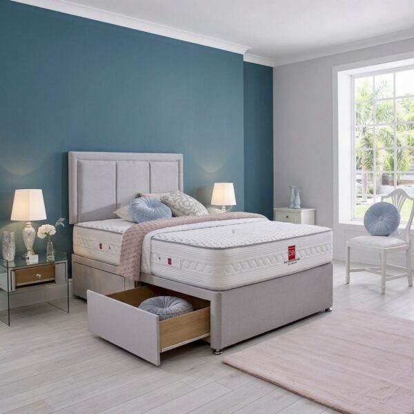 5 Florence Luxury Upholstered Divan Bed Set with Border Headboard