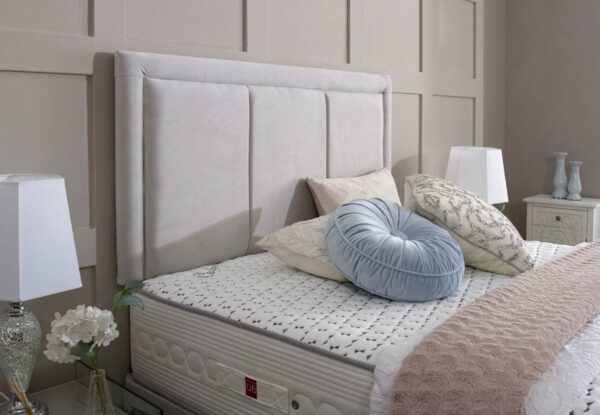 6 Florence Luxury Upholstered Divan Bed Set with Border Headboard