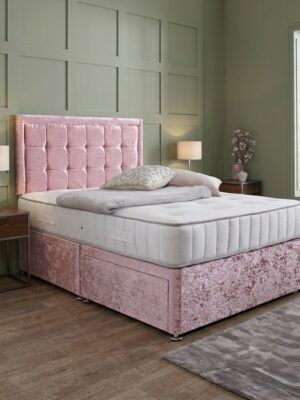 Aurora Upholstered Divan Bed Set with Button Border Headboard