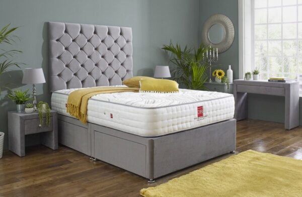 7 Royal Chesterfield Upholstered Divan Bed Set with Tall Button-Tufted Headboard