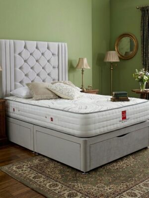 Regal Upholstered Divan Bed Set with Tall Button Tufted Headboard