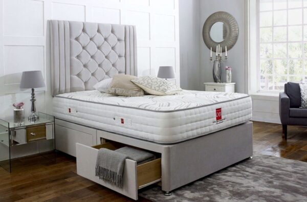 77 Regal Upholstered Divan Bed Set with Tall Button Tufted Headboard