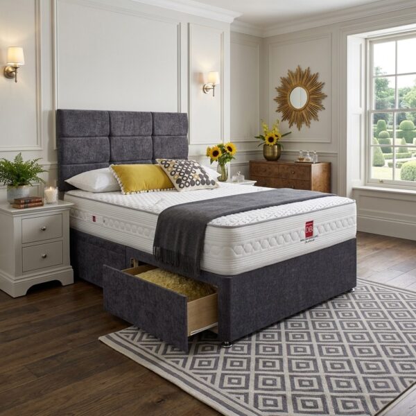 777 Monty Upholstered Divan Bed Set with Button-Tufted Headboard