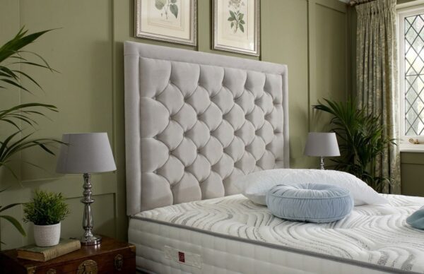 77777 Andalusia Upholstered Divan Bed Set with Tall Button Tufted Headboard and Footboard