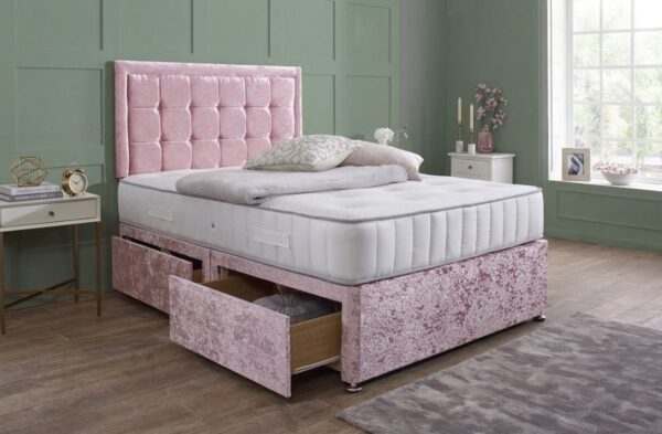 Aurora Upholstered Divan Bed Set with Button Border Headboard