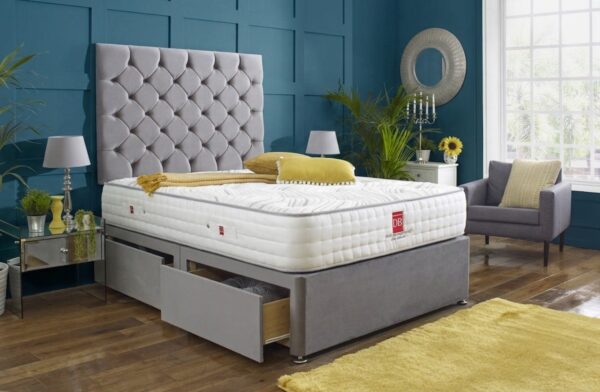 8 Royal Chesterfield Upholstered Divan Bed Set with Tall Button-Tufted Headboard
