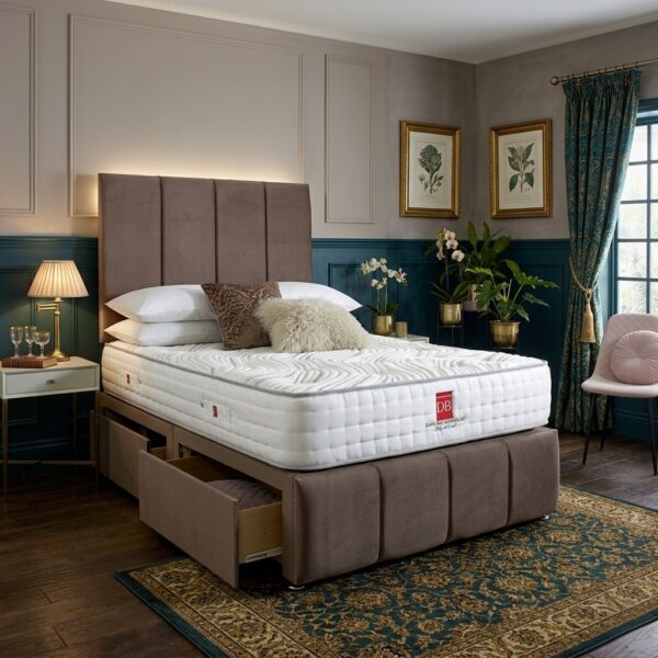 8 Milan Upholstered Divan Bed Set with Tall Headboard