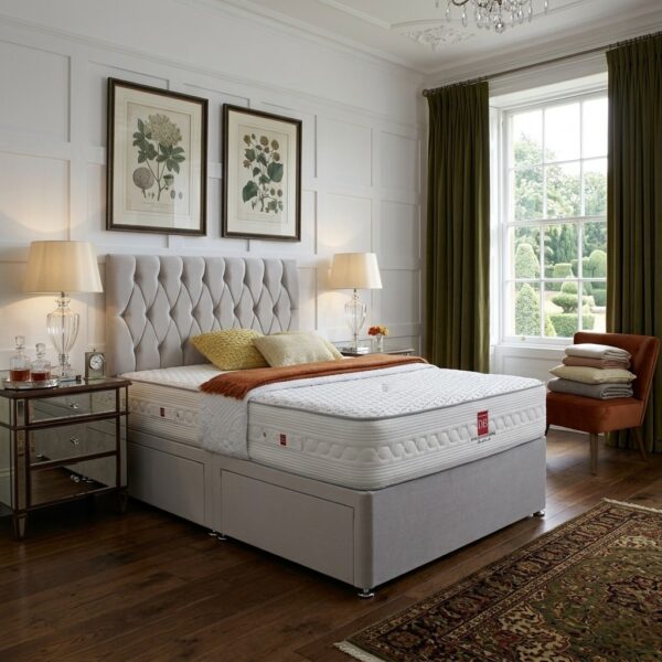 8 Belgravia Upholstered Divan Bed Set -Tufted Button Headboard