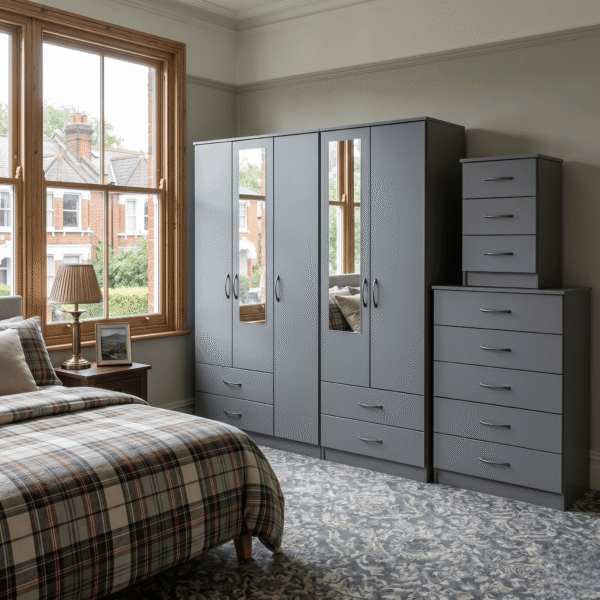 5-Door Wardrobe with 2 Half-Mirrors