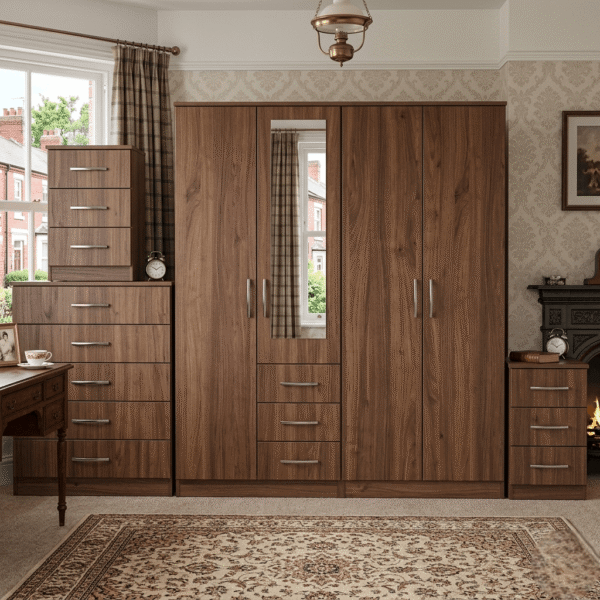 4-Door Wardrobe with Half-Mirror