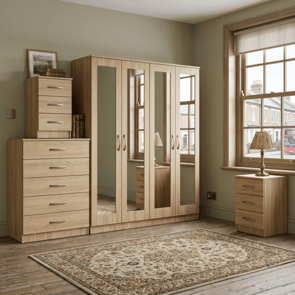4-Door Wardrobe with 4 Full-Length Mirrors