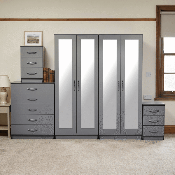 4-Door Wardrobe with 4 Full-Length Mirrors