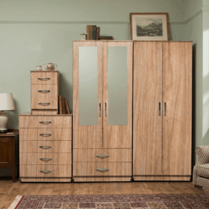 4-Door Quad Wardrobe with 2 Drawers & 2 Half-Mirrors