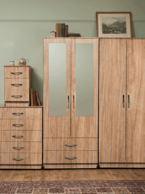 4-Door Quad Wardrobe with 2 Drawers & 2 Half-Mirrors