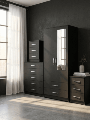 2-Door Wardrobe with Half-Mirror