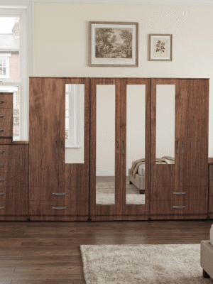 6-Door Wardrobe with Mixed Full & Half-Mirrors