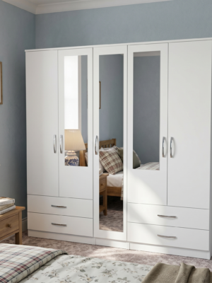 5-Door Wardrobe with Mixed Mirror Design