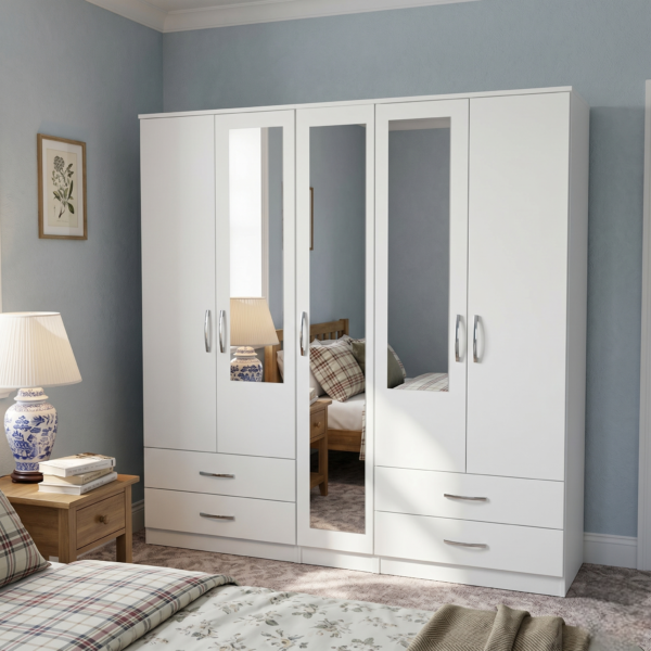 5-Door Wardrobe with Mixed Mirror Design