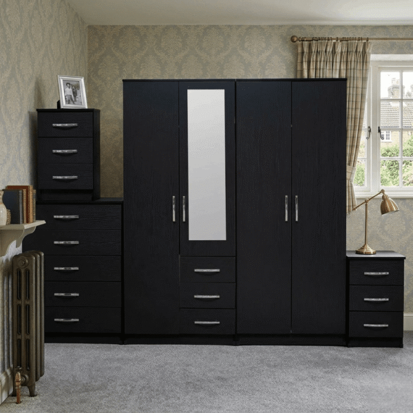 4-Door Wardrobe with Half-Mirror