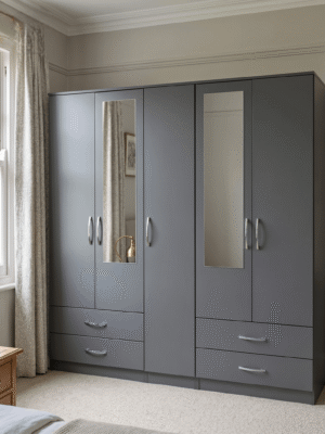 5-Door Wardrobe with Dual Half-Mirrors