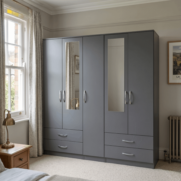 5-Door Wardrobe with Dual Half-Mirrors