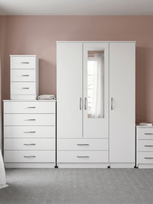 3-Door Wardrobe with Half Mirror