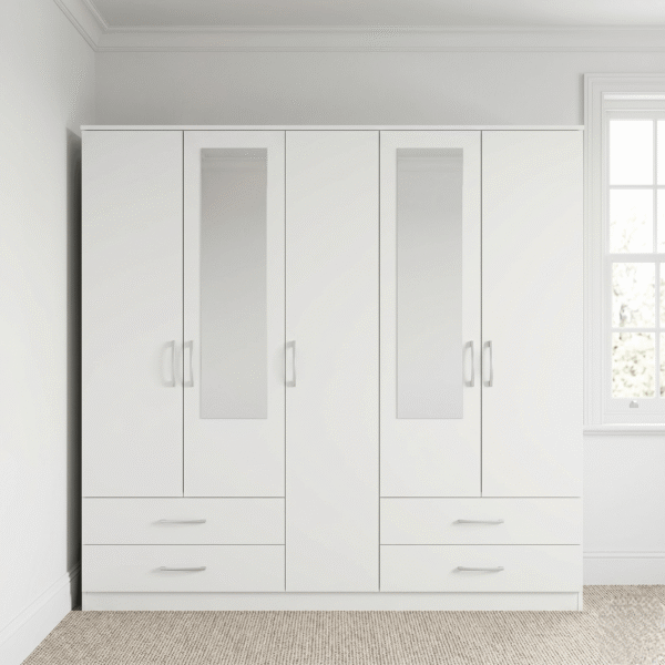 5-Door Wardrobe with Dual Half-Mirrors