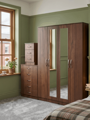 4-Door Wardrobe with 2 Central Full Mirrors