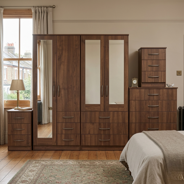 4-Door Wardrobe with Mixed Mirror Design
