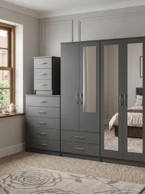 4-Door Wardrobe with Multi-Mirror Design