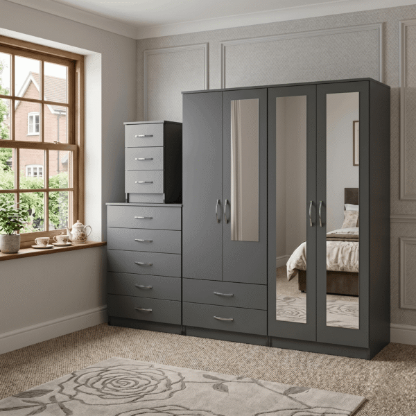 4-Door Wardrobe with Multi-Mirror Design