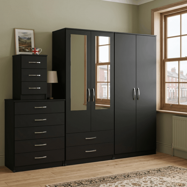 Gemini_Generated_Image_hh1qaxhh1qaxhh1q-Photoroom (1) 4-Door Quad Wardrobe with 2 Drawers & 2 Half-Mirrors