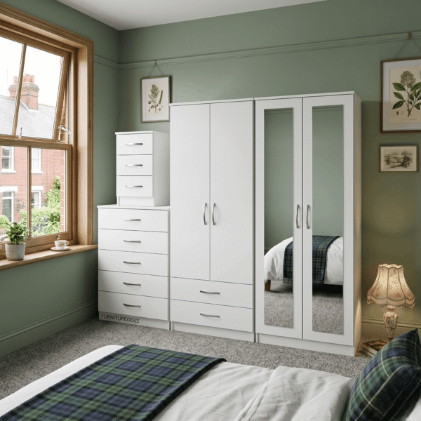 4-Door Wardrobe with Multi-Mirror Design