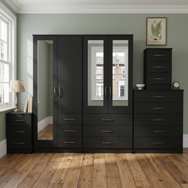 4-Door Wardrobe with Mixed Mirror Design