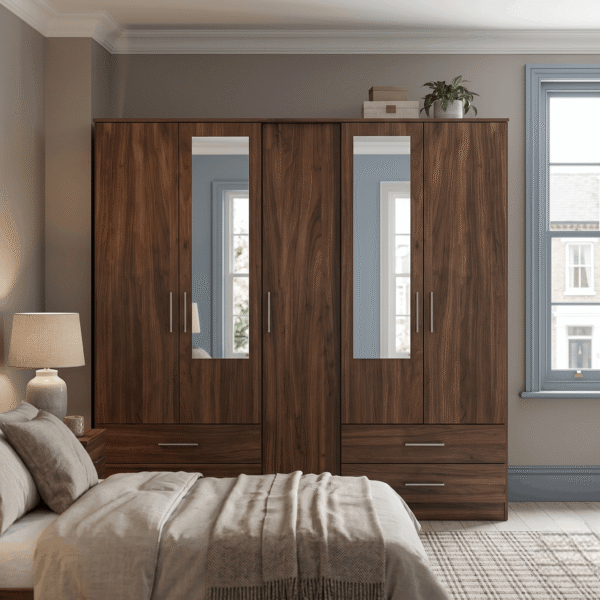 5-Door Wardrobe with Dual Half-Mirrors