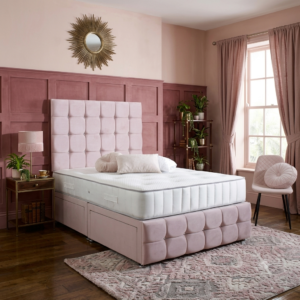 Delilah Upholstered Divan Bed Set with Tall Button Tufted Headboard