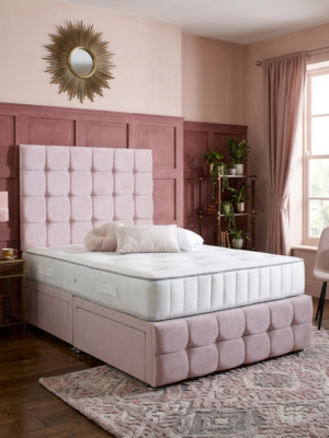 Delilah Upholstered Divan Bed Set with Tall Button Tufted Headboard