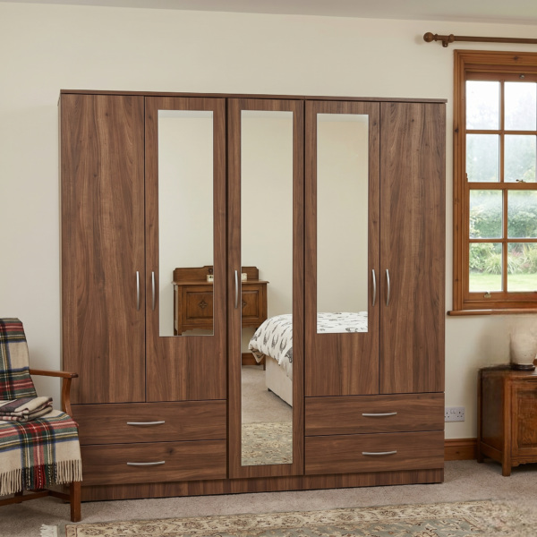 5-Door Wardrobe with Mixed Mirror Design