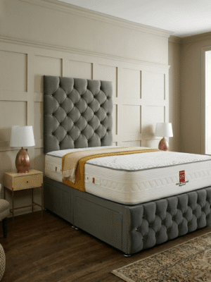 Regency Button-Tufted Divan Bed Set with Tall Headboard & Footboard