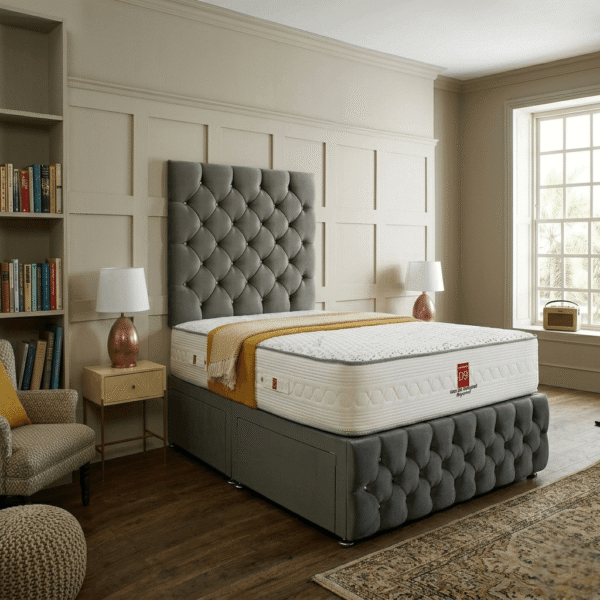 Regency Button-Tufted Divan Bed Set with Tall Headboard & Footboard