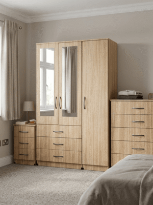3-Door Wardrobe with 2 Half-Mirrors